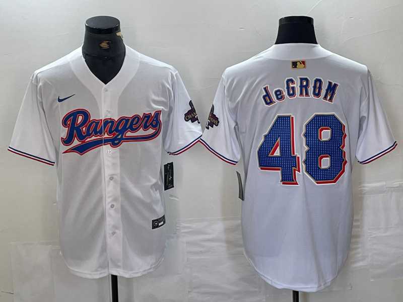 Mens Texas Rangers #48 Jacob deGrom White 2024 Gold Collection Limited Cool Base Jersey